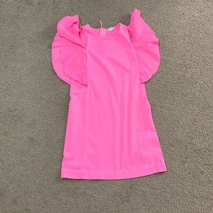 Bright pink crewcuts casual dress with shoulder openings and flared sleeves.